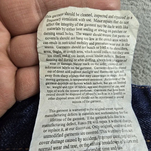 Rasco Mens 38X34 FR Flame Resistant Work Blue Jeans Dark‎ Wash - Picture 9 of 16